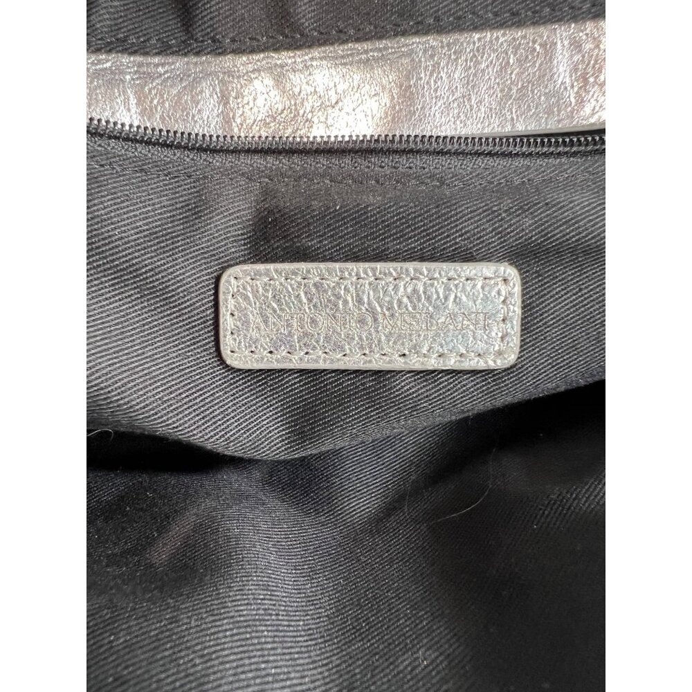 Antonio Melani Silver Quilted Leather Shoulder Bag Chain Strap & Clasp Closure ~ - Picture 5 of 6